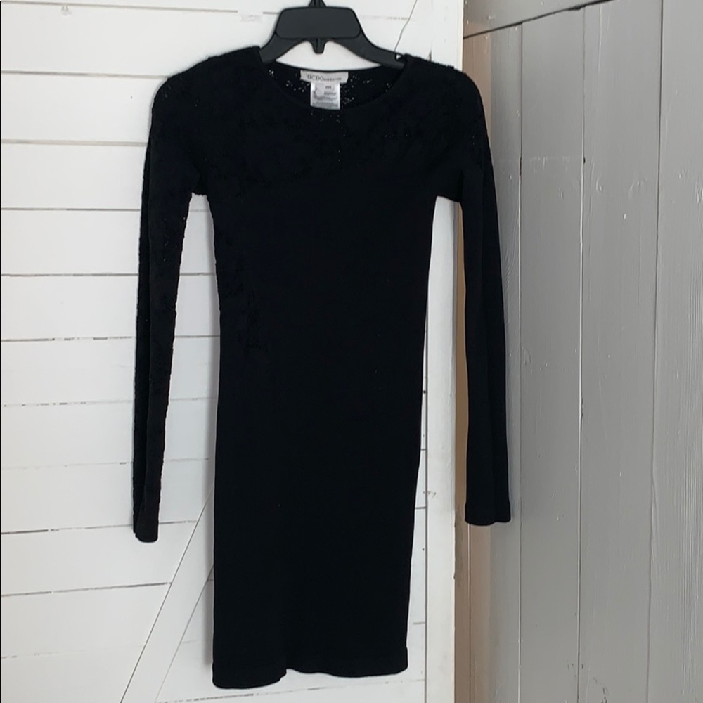 BCBG Little Black Dress Long Sleeve Lace Detail XS